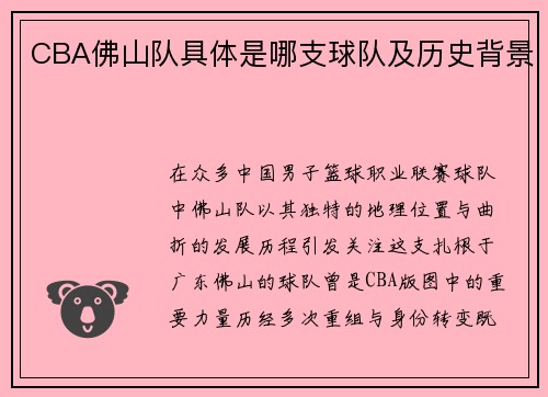 CBA佛山队具体是哪支球队及历史背景